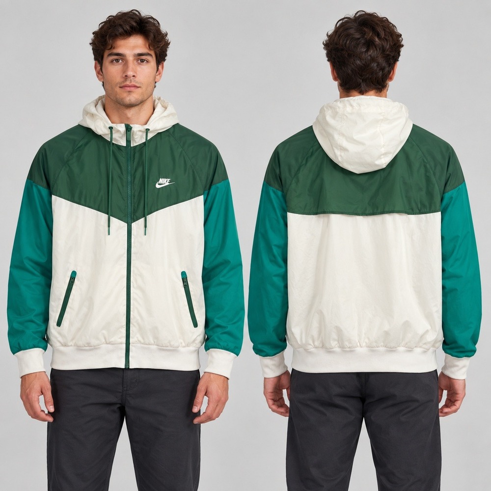 Nike Men's Large Sportswear Windrunner Jacket Green White Colorblock Full Zip